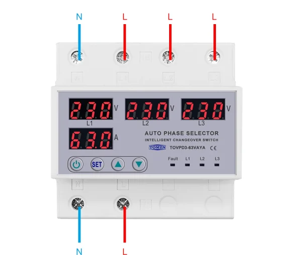 product_1782761938_6a42c9d2c896b 100A TOMZN 3 Phase Auto Phase Selector With Protection and Monitor (TOVPD3-63VAYA)
