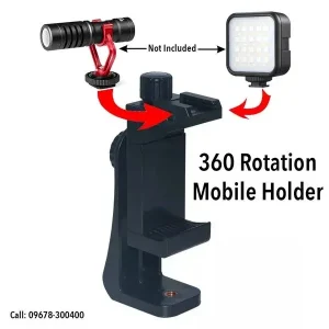 product_4731_main 360 Degree Mobile Vlogging Holder With Cold Shoe Mount For Extra Microphone Or Led Light